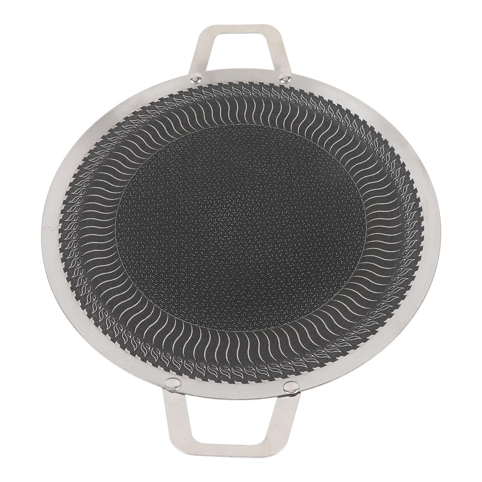 BBQ Grill Pan with Two Handles Anti Stick Stainless Steel BBQ Stovetop Griddle for Stk Bacon Pancetta Sau Sfood Vegetables