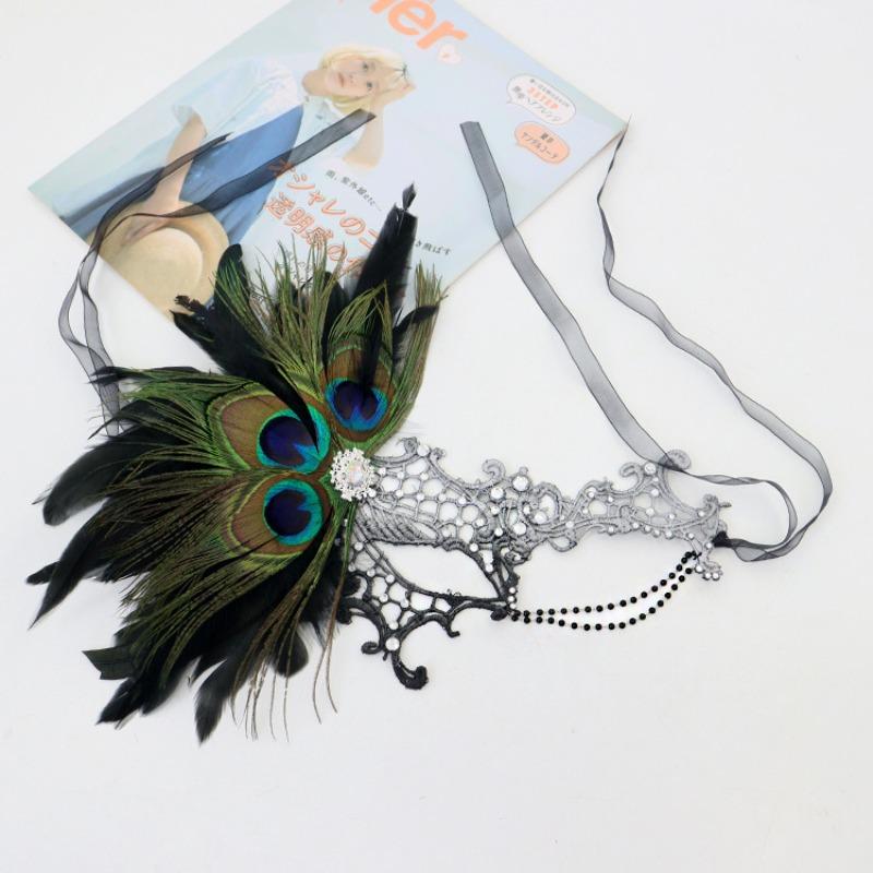 Meier Lace-trimmed feather mask with rhinestone accents - sexy costume accessory for parties and masquerades white