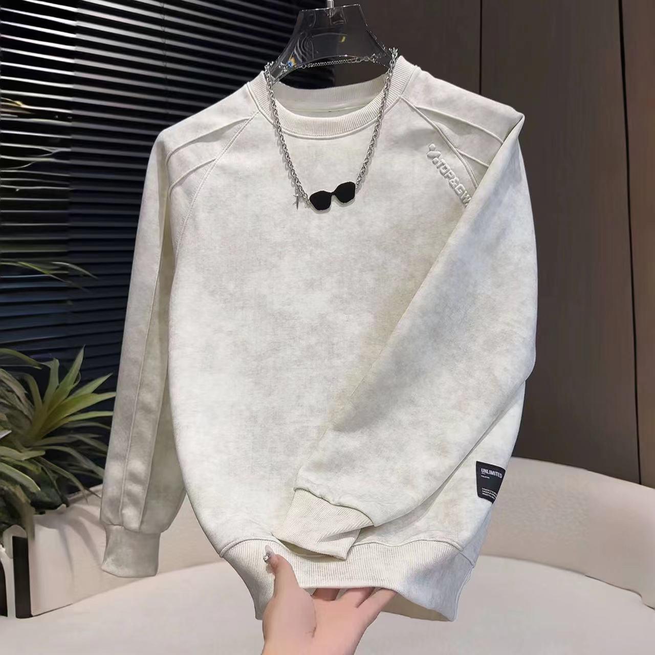 Men s Casual Tie-Dye Patchwork Sweatshirt - Embossed Letters, Drop Shoulder, Round Neck, Autumn/Winter Fashion. 2XL