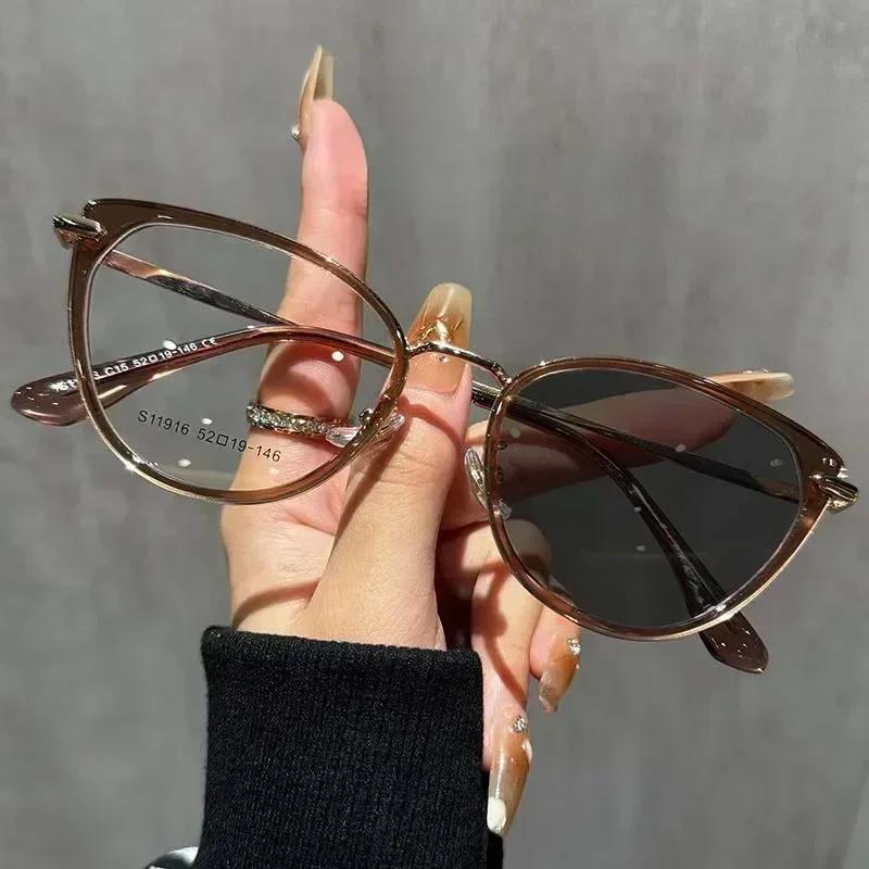 Классические модные фотохромные женские очки для пресбиопии «Кошачий глаз» Роскошные уличные фотохромные мужские солнцезащитные очки для дальнозоркости 1.0