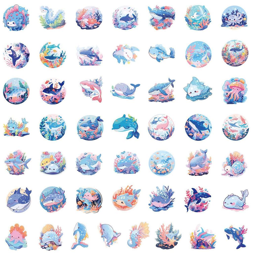 50PCS Cute Marine Life Waterproof Stickers for Water Bottles, Computers, & DIY Stationery