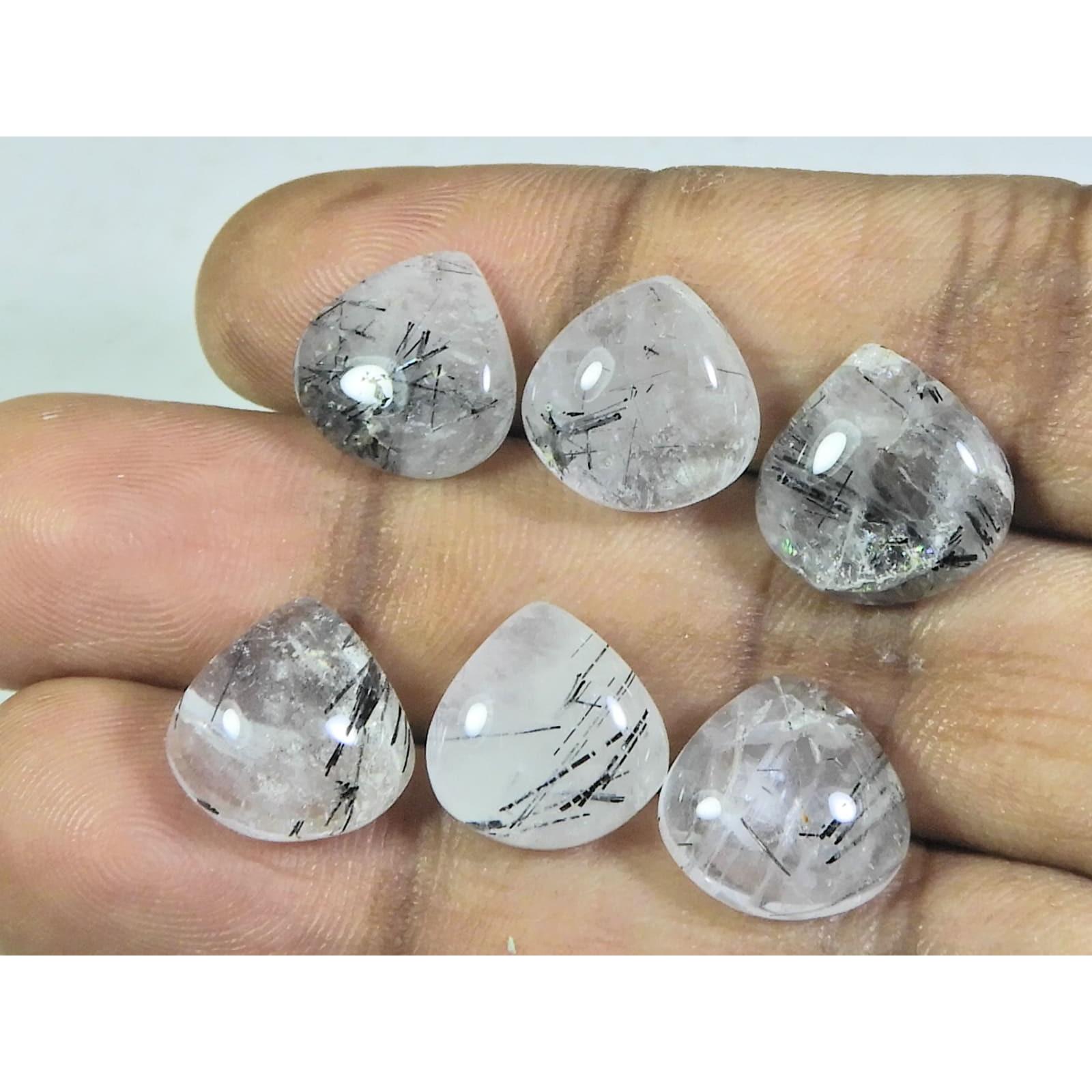 

13X13 MM Natural Black Rutile Pear Cabochon Loose Gemstone 6 Pcs Lot A-245