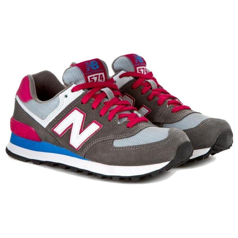 New Balance Nb 574 Retro Comfortable Mesh Fabric Low Top Running Shoes Women Sneaker Gray Blue Red WL574CPW