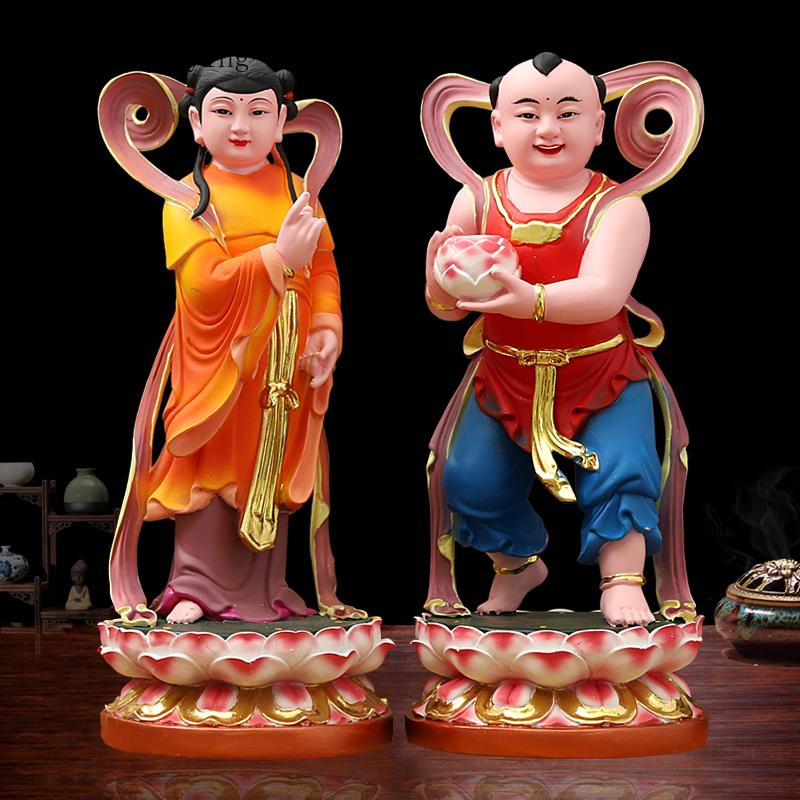 30cm  Statues Home Offerings of Figures Feng Shui Ornaments Home Decoration Accessories Golden Boy and Jade Girl Buddha Statue