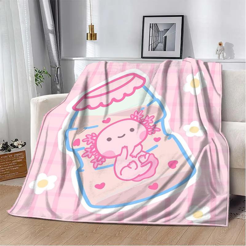 8 Sizes Cute Axolotl Printed Blanket Warm Soft And Comfortable Home Travel Blanket Sofa Bedding Cover Blanket Kids Gamer Gift