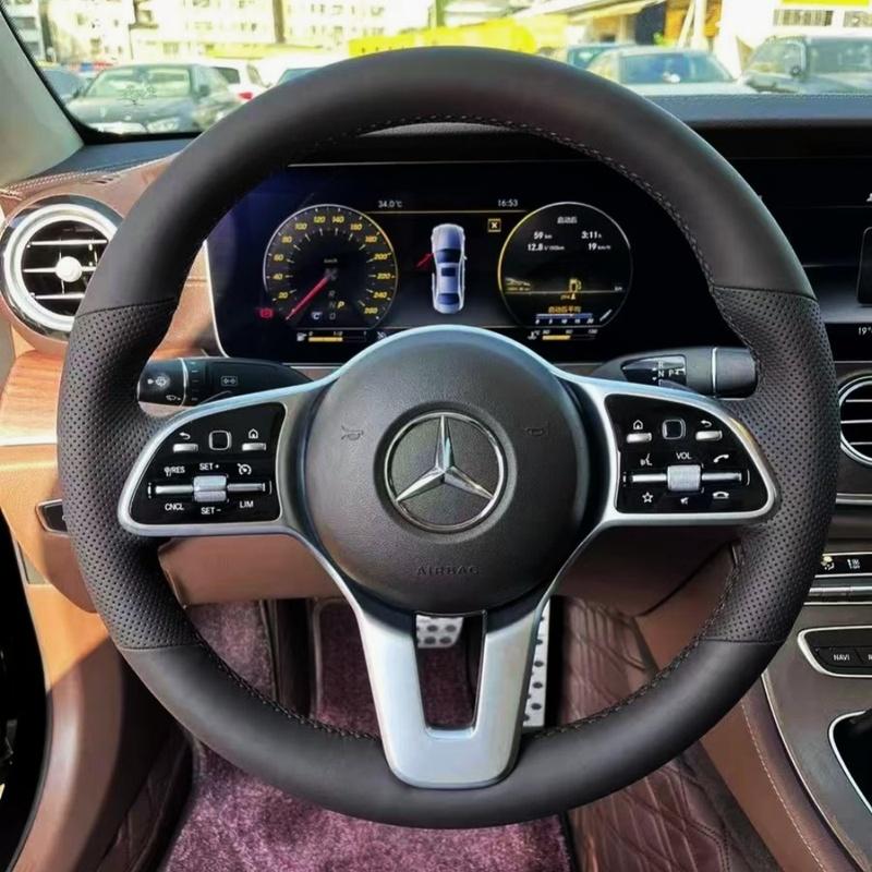 

ization Car Steering Wheel Cover Accessories Hand Sewing Leather For Mercedes Benz A200 C260 E300 GLC300 Gla260 Black Thread