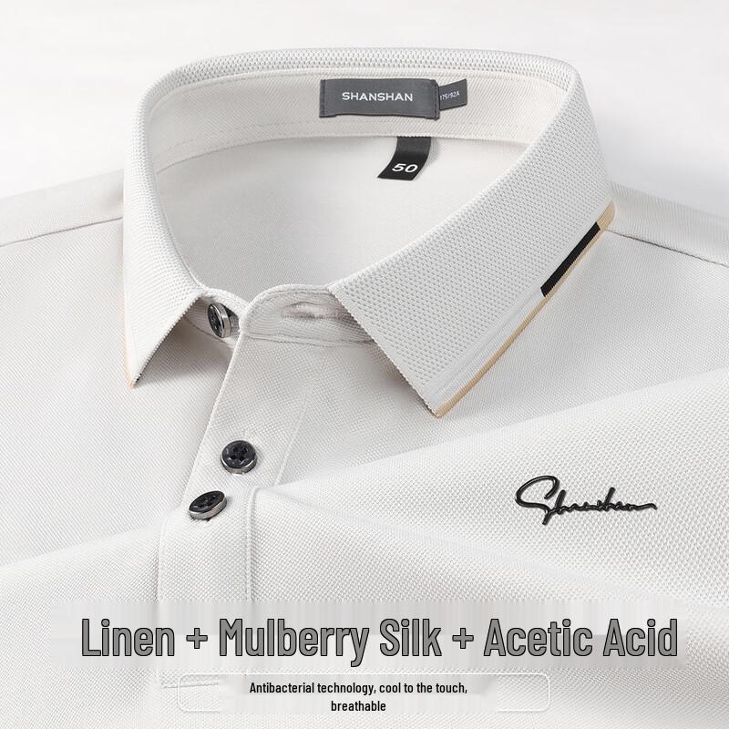 SHANSHAN Men s Lightweight Linen Silk Blend Polo T-Shirt 3XL