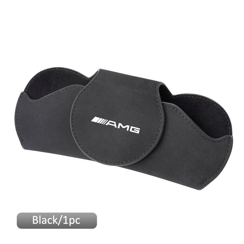 

New 2025 Leather Auto Sun Visor Glasses Box Car Badge Sunglasses Clips Glasses Holder For Mercedes Benz AMG CLK CLA A180 W108 W2 чорний