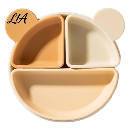 Portable Food Tray Silicone Suction Plate for Toddlers, Cute Bear Detachable Divided Dinner Safe Baby Feeding Gear Plate, Anti-slip Base Meal