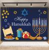 Rosh Hanukkah Fotobakgrunn Borddekking Tallerkener Frukt Lysestake Lys Brød Babyportrett Festival Fest Foto Bakgrunn