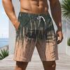Men Plus Size Abstract Gradient Print Beach Shorts Elastic Waist Drawstring Loose Casual Shorts With Pockets For Swimming Surfing Summer Vacation