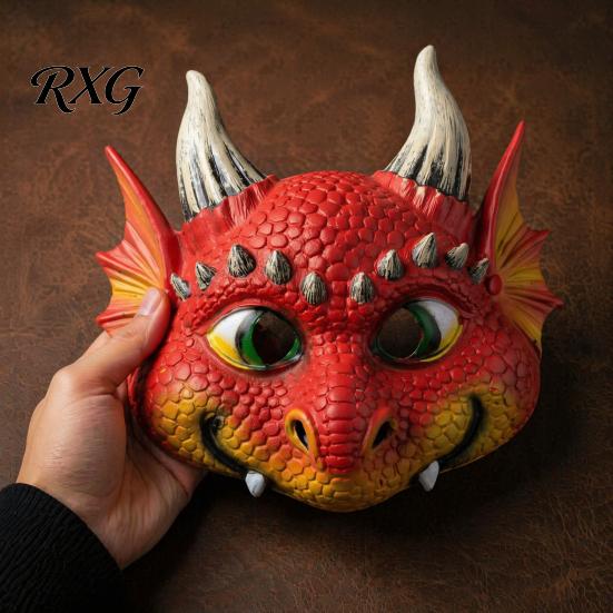 Vibrant Dragon Role Play Mask 3D Cute Full Face Mask, Halloween Party Baby Lightweight Breathable Headpiece Costume with Realistic Scales And