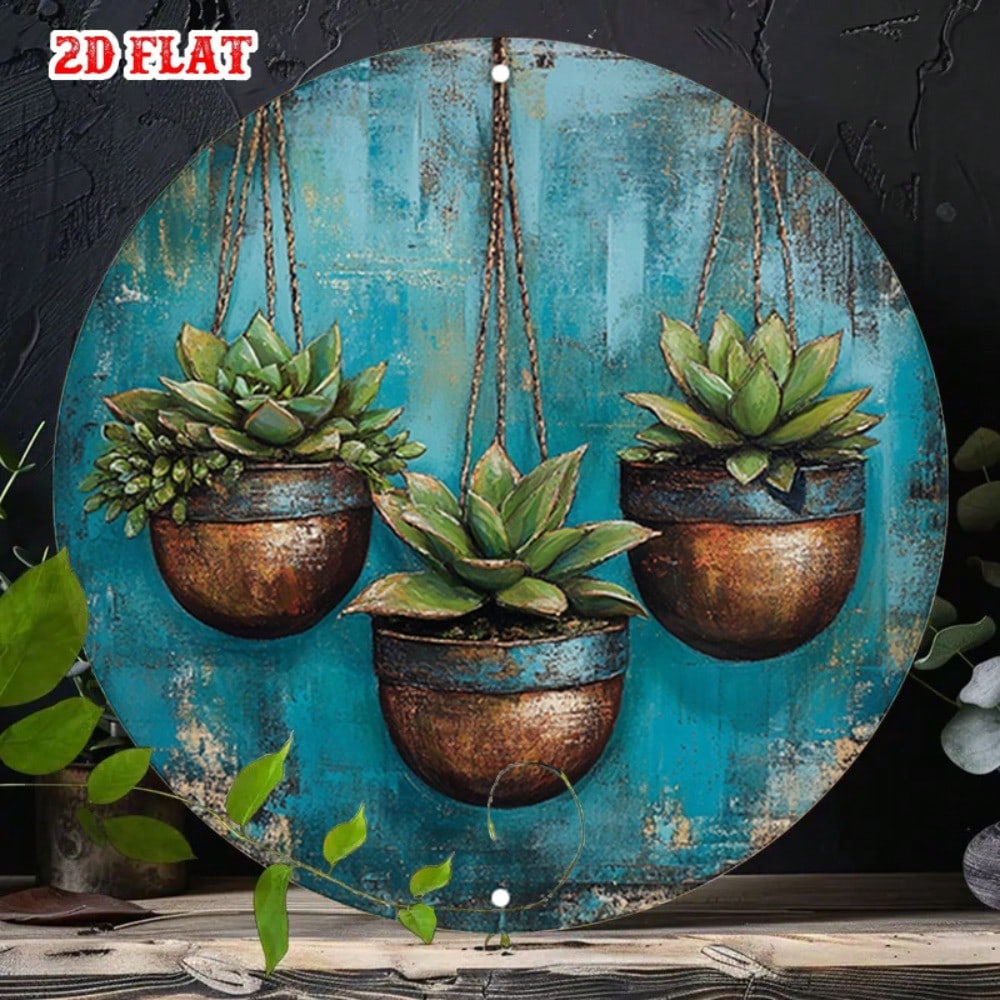 Vintage Metal Wall Decor Set Indoor Hanging Art Aluminum Plant Pot Wall Sculpture