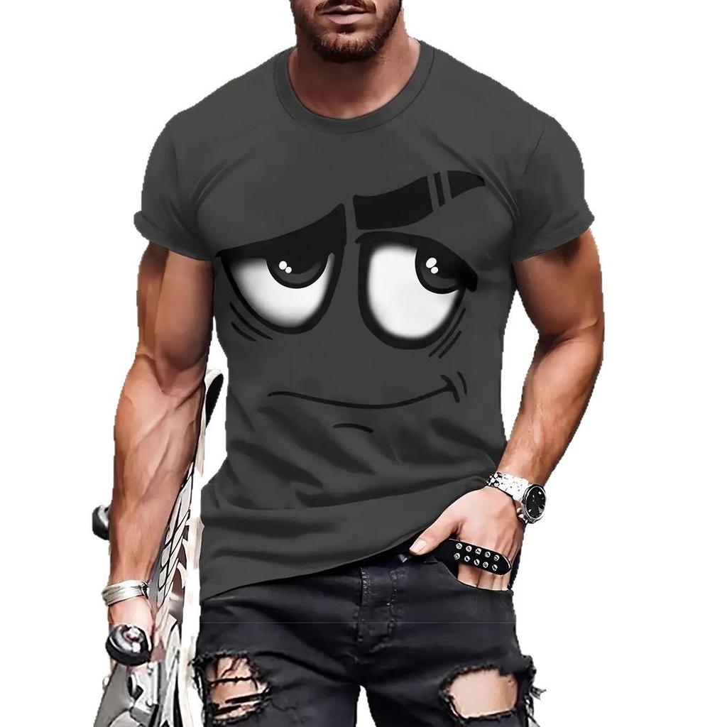 Summer Round Neck 3D Fun Cartoon Patterns Print Top Fashionable Casual Short Sleeved Men's T-shirts