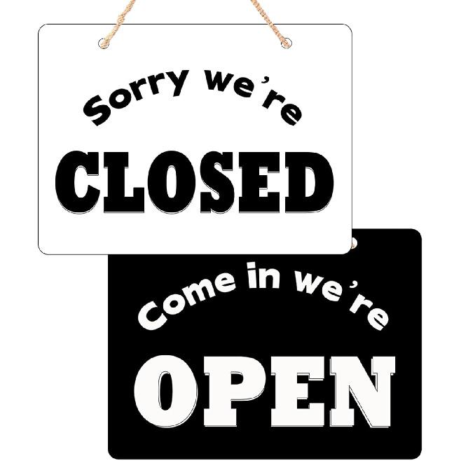 Generic Open Closed Signs for Business,Double Sided Come In We re Open Sign,Sorry We re Closed Sign,Open Closed Store Hanging Sign for Business Black&White