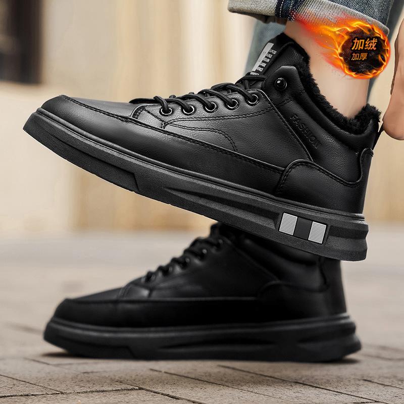 New Winter Velvet Warm Thickened Cotton Shoes Casual Sports Black High-top Board Shoes