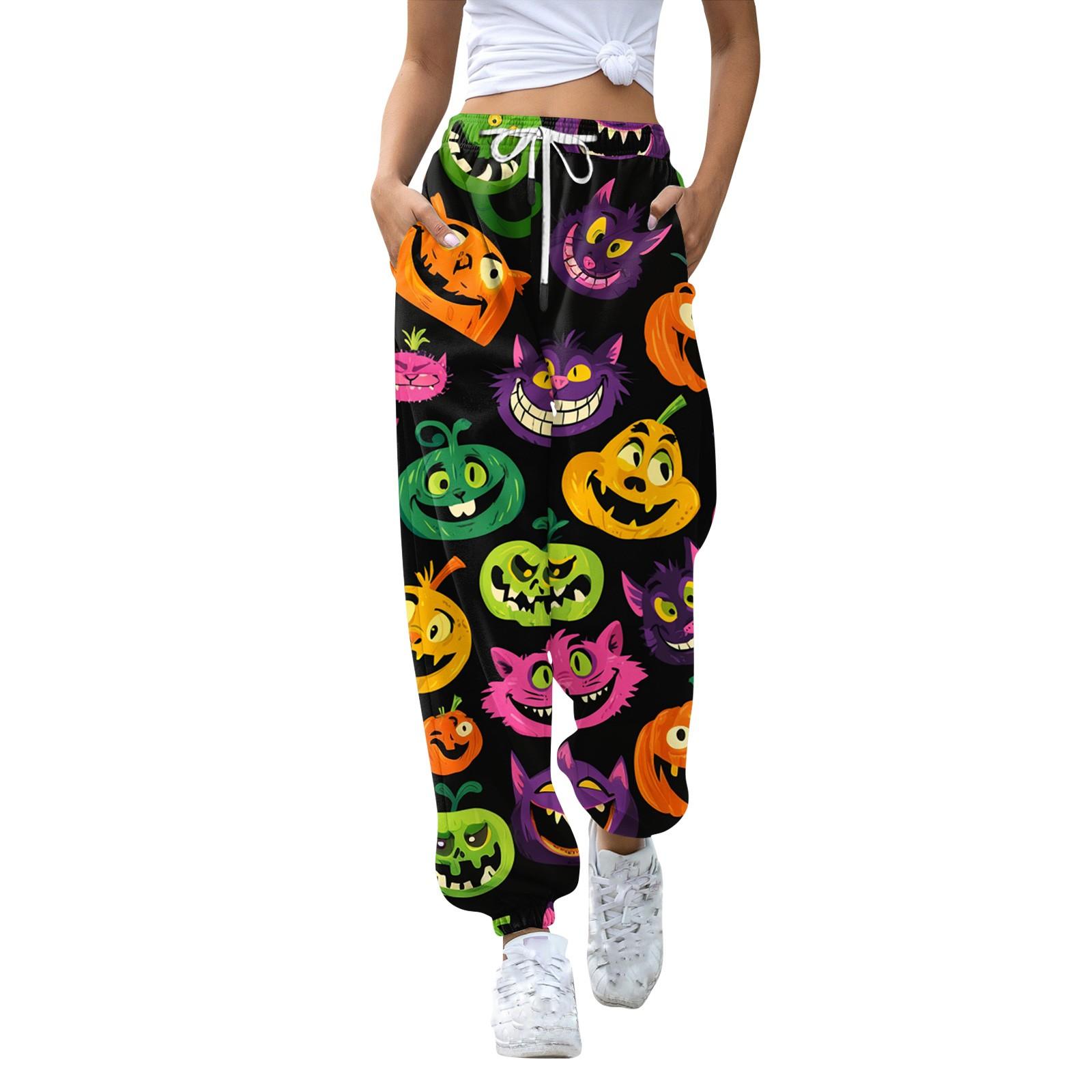 

Женские повседневные модные спортивные штаны с принтом на Хэллоуин, повседневные брюки XL зелёный