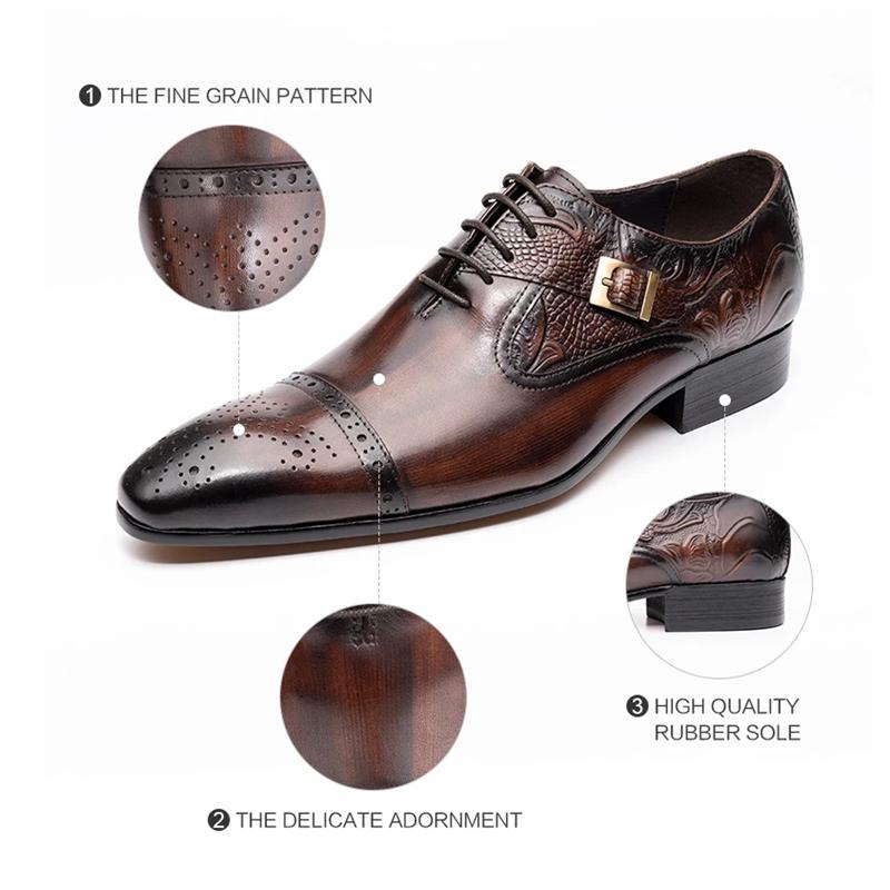 Fashion Luxury Mens Wedding Dress Handmade Shoes Genuine Leather Lace-up Latest Design Fashion Casual Shoes Man Pointed Business Shoes