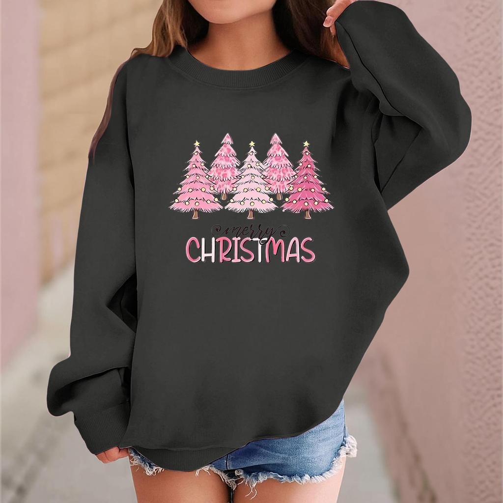Children's Fashionable Casual Long-sleeved Loose Christmas Print Pullover Sweatshirt