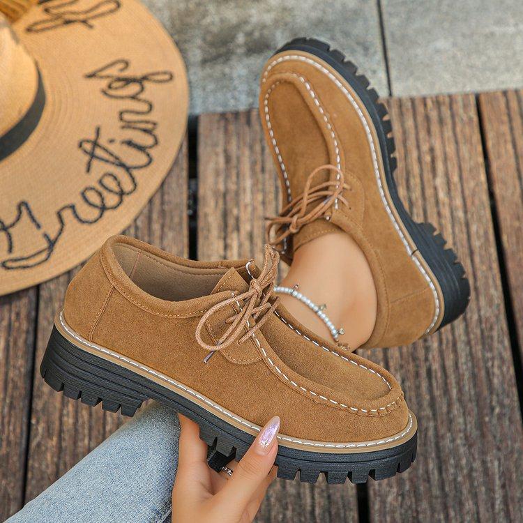 Damen Loafer in Überweite im britischen Stil, Oxfords mit runder Zehenpartie und Schnürung, Modische Casual Flats für Damen