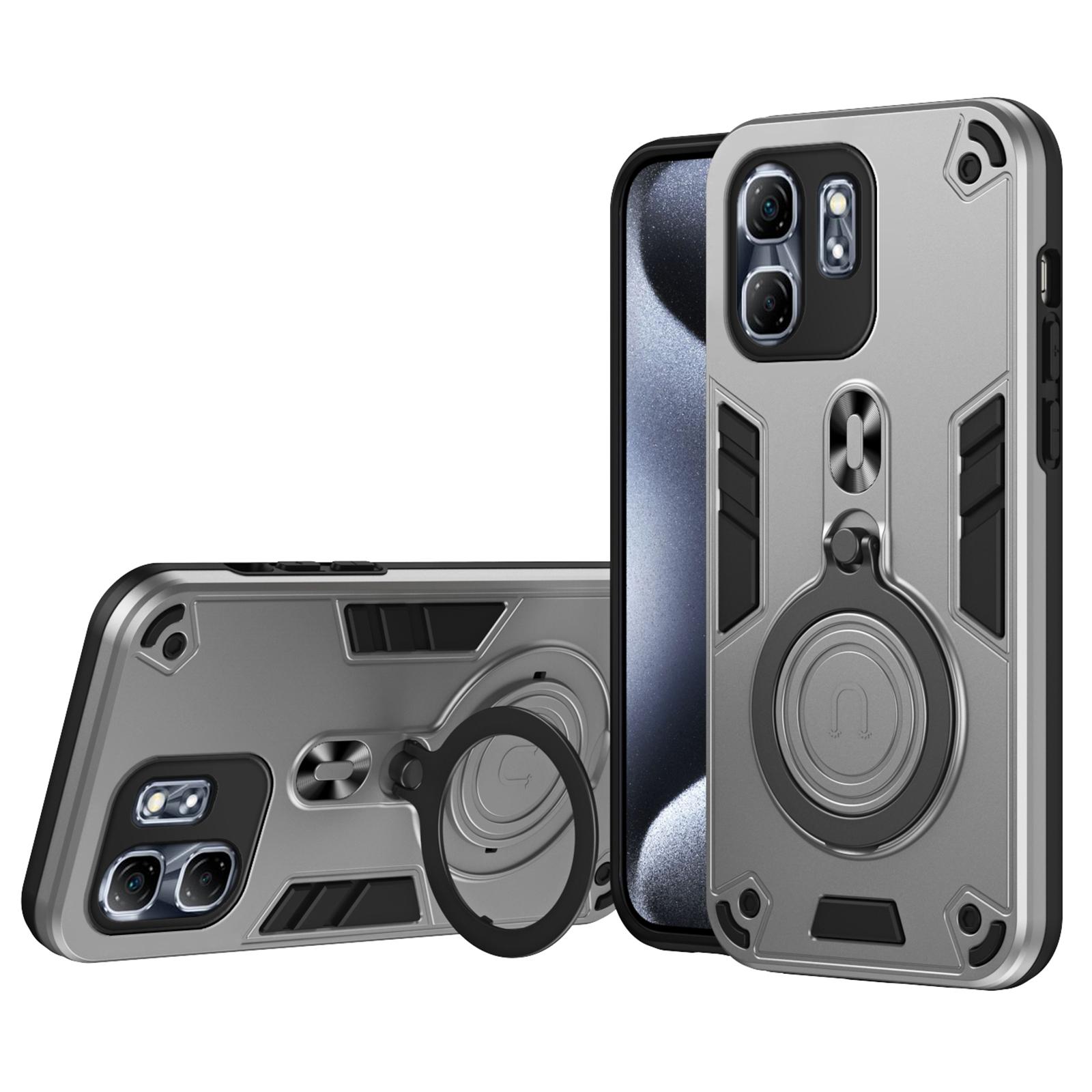 

For Infinix Hot 50i 4G Case Rotatable Kickstand PC+TPU Drop Protection Phone Cover Silver