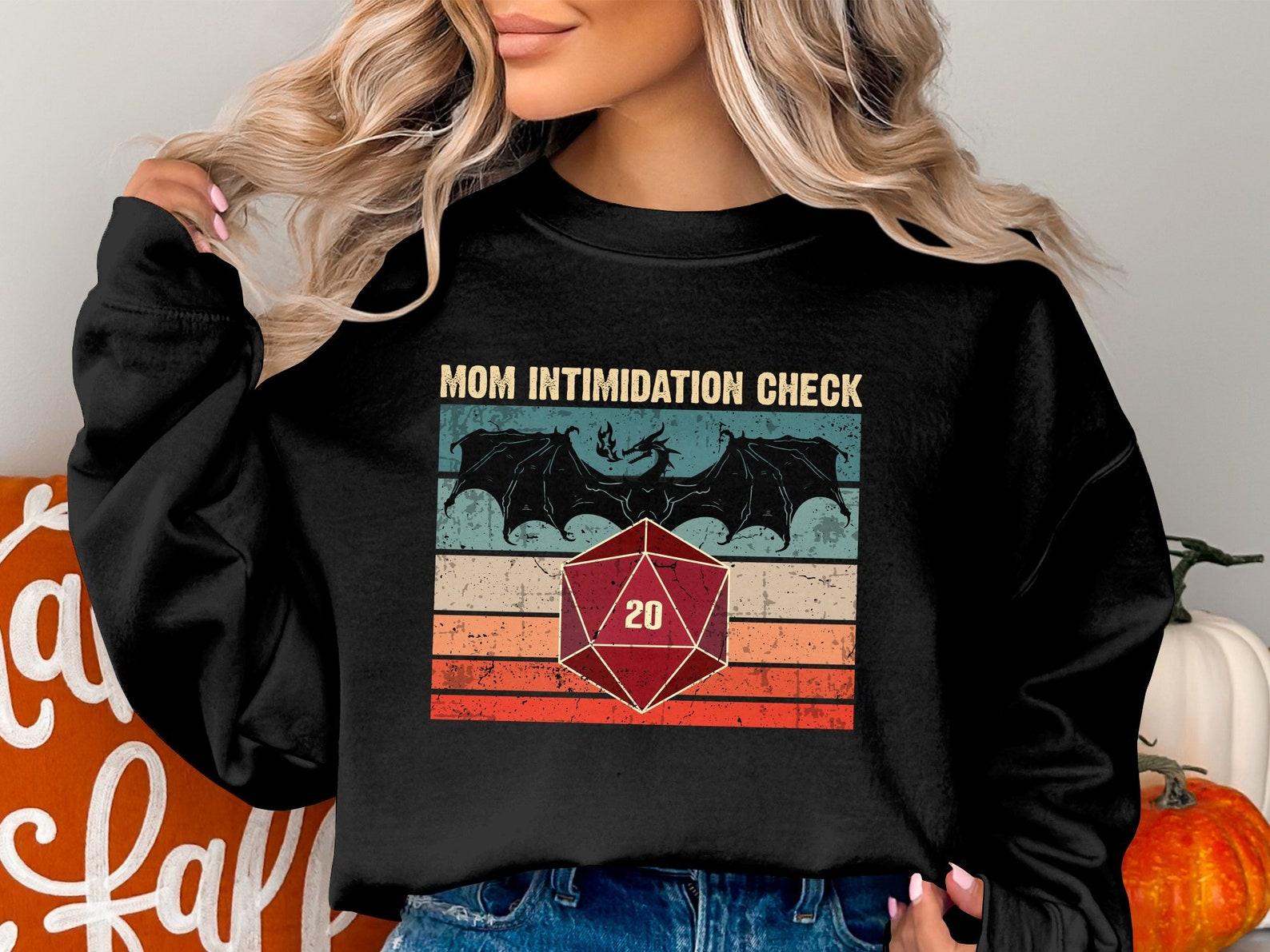 Mom Intimidation Check Natural 20 Dungeons Tabletop RPG Roleplaying Dragons D20 Dice Gamer T-Shirt L