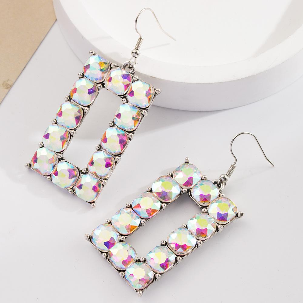 

Exaggerated Earrings Featuring Greenstone Inlays, Stylish and Shiny Earrings. Square - AB