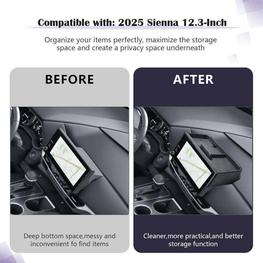For Toyota Sienna 2025 XLE/XSE/Limited/Platinum Center Console Dashboard Box 12.3-Inch Behind Screen Dash Boar Organizer Tray