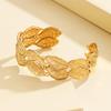 Fresh Forest Stainless Steel Open Leaf Adjustable C-Shaped Women's Bracelet