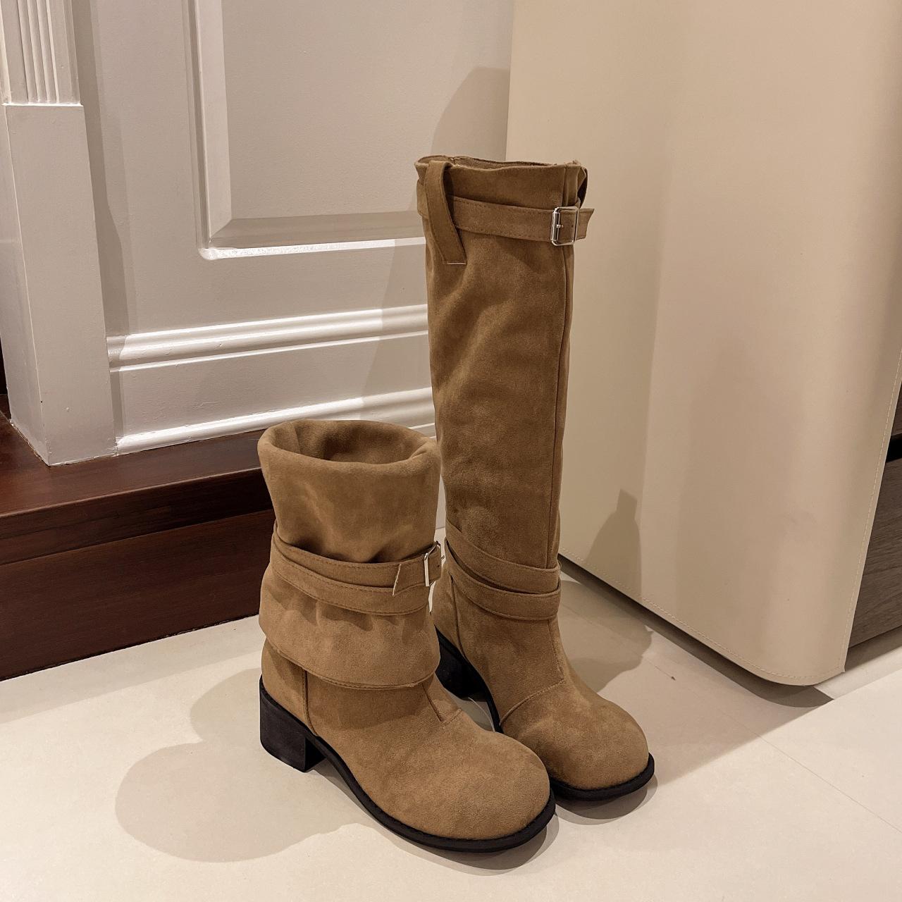 

Women s boots are thick and high, and the new western cowboy boots in autumn and winter are piled up with thin long knight boots. 40 хаки