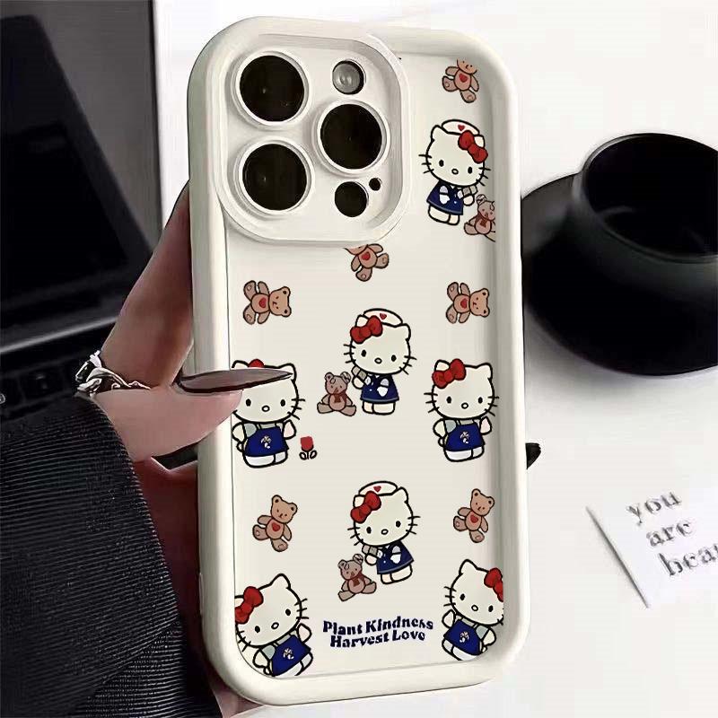 INS Pink Line Hello Kitty Phone Case For Iphone 17 16 Pro Max 17 Air 16e 15 14 13 12 11 Pro Max 14 15 16 Plus Anti-Knock Cover