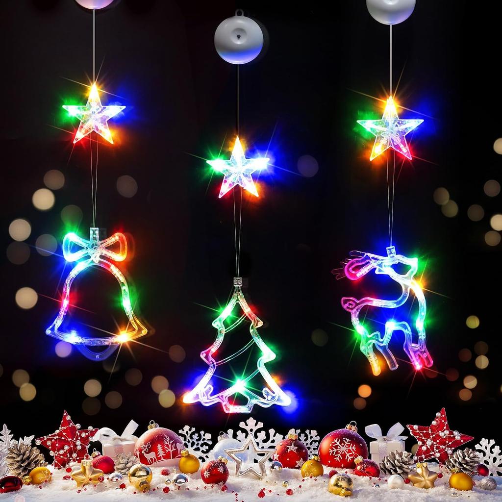 suddus Christmas Window Lights Decoration, Star, Bell & Tree Multicolor