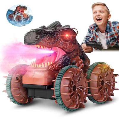 ROBOT PLAZA Dinosaur RC Car, Amphibious, Smoke-Speeding, Spraying Function, 4-Wheel Drive, Kids Toy, Birthday Gift for Boys and Elementary School Stud