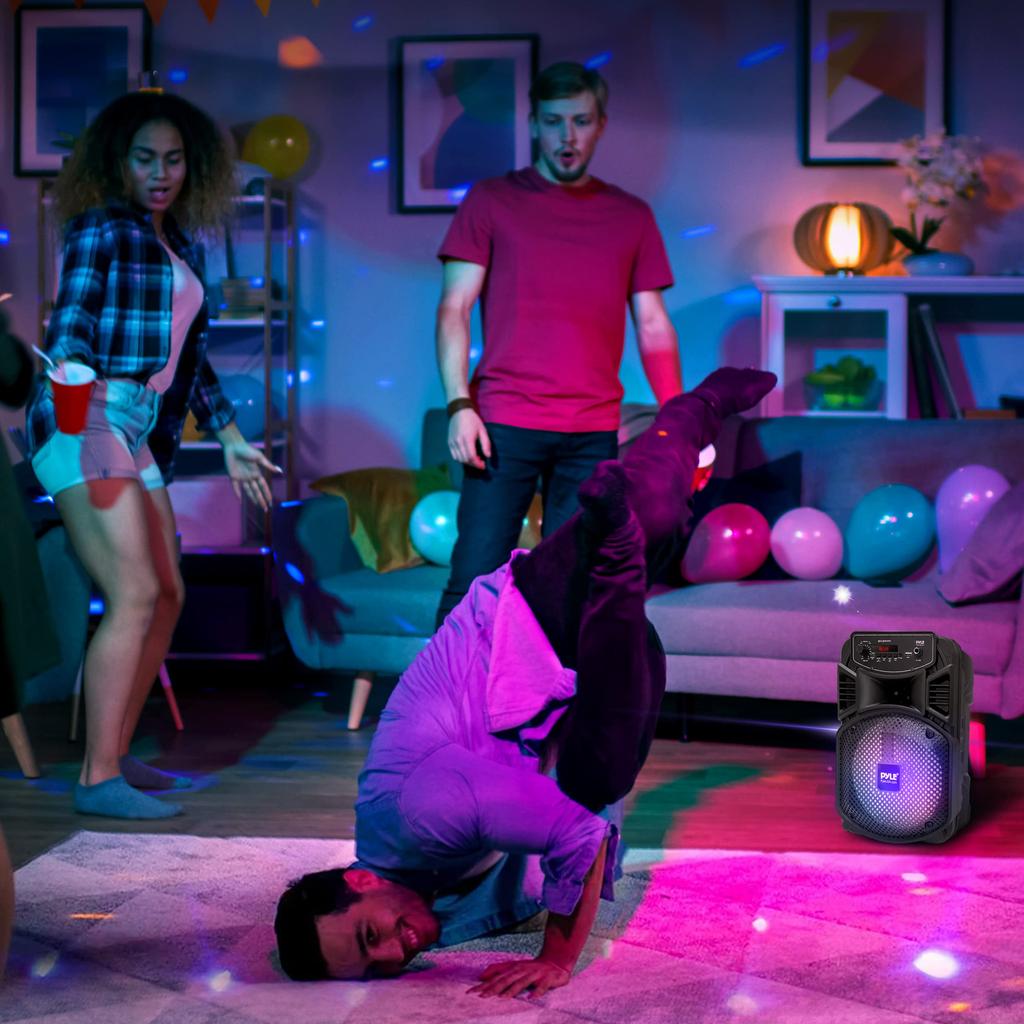 PYLE Wireless Bluetooth Portable Speaker with Max Rechargeable Perfect for and Features Include Flashing Party and a PPHP834B 8-inch 300-Watt Output,