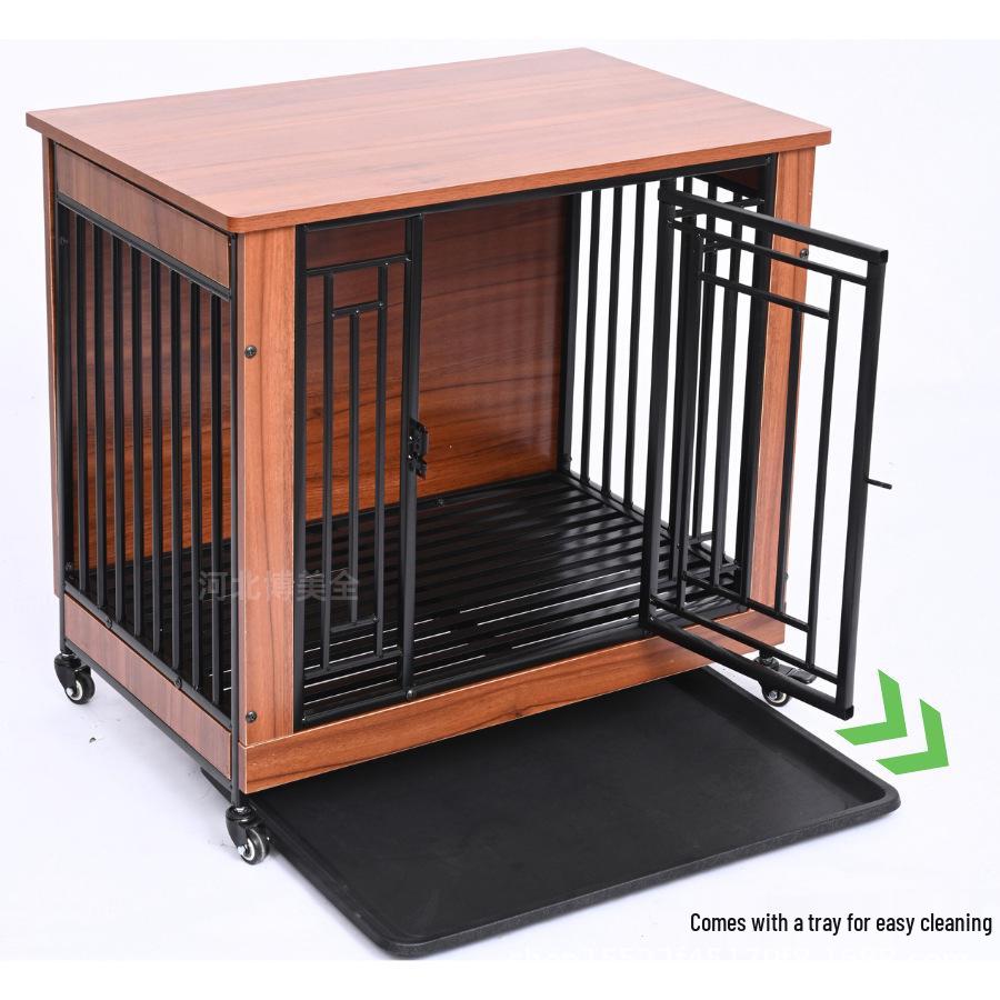 Movable Wooden & Metal Dog Crate with Toilet Separator for Medium/Small Dogs