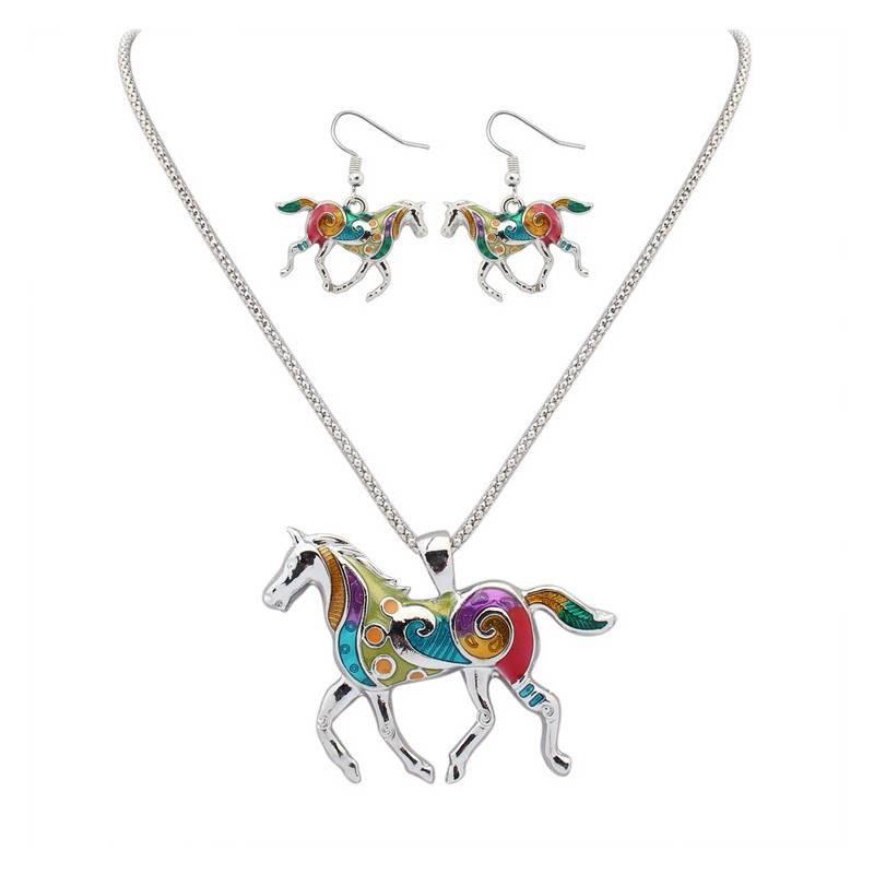 Ensemble Collier Boucles d'oreilles Pendentif Poney Arc-en-ciel Tendance avec Design Dégradé Coloré