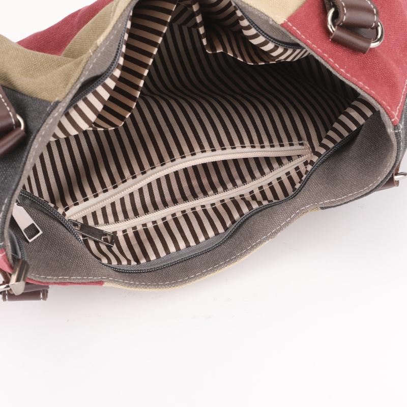 Women's Canvas Bag Color Contrast Shoulder Bag Bag Stitching