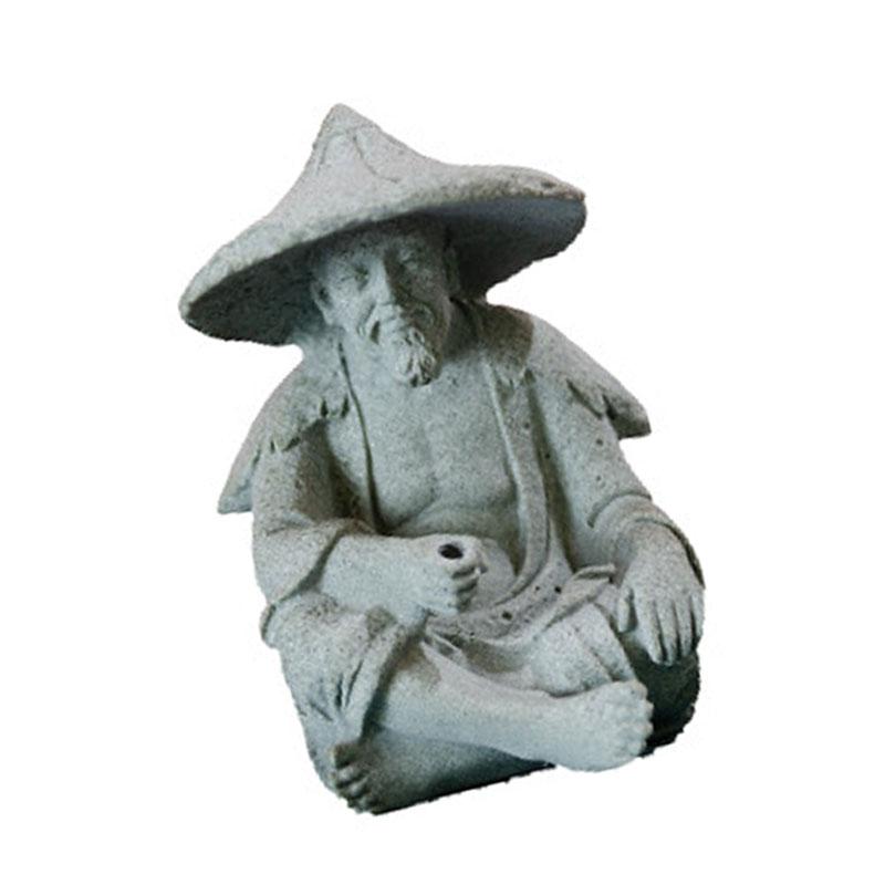 Fisherman Ornament Resin Unique Light Gray Old Man Fishing Statues for Rock Garden Ecological Fish Tank Micro Landscape