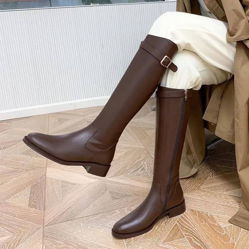 Fashion Black Elegant with Low Heels Shoes for Woman Long Brown Women's Boots Winter Knee High Shaft Stylish Lastest Price Goth
