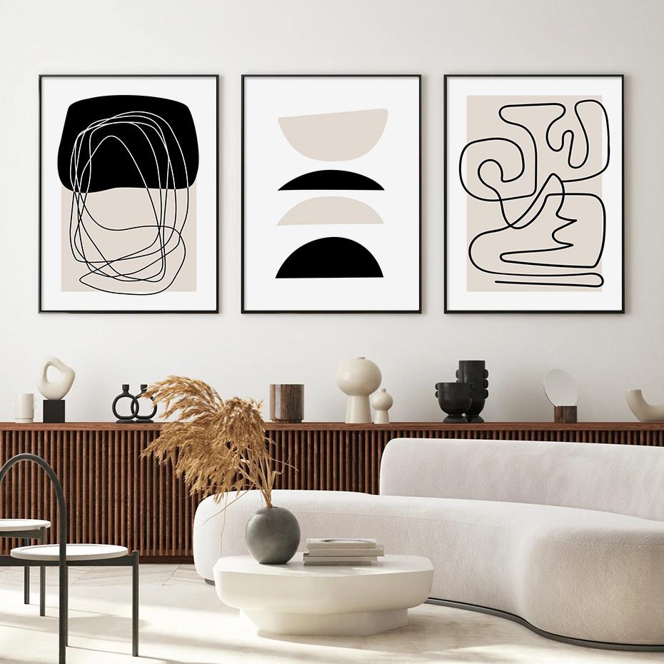 Boho AbstractPosters  Geometric Beige Wall Art Women Body Line Canvas Painting Print Pictures Living Room Gallery Interior Decor