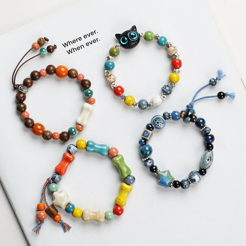 Manufacturer's Supply Niche Ceramic Bracelet Porcelain Bead Jewelry National Style