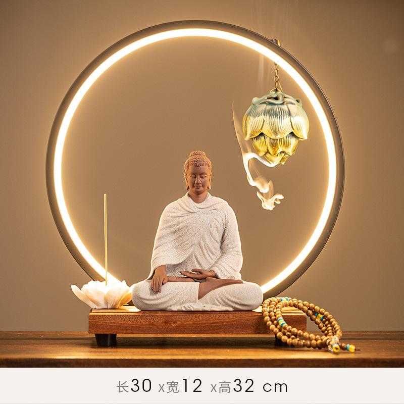 Buddha-Statue, Sakyamuni-Buddha-Figur, Tathagata-Buddha-Statue, Keramiklampe, runder Räucherofen für Wohnzimmer, Veranda, Heimdekoration