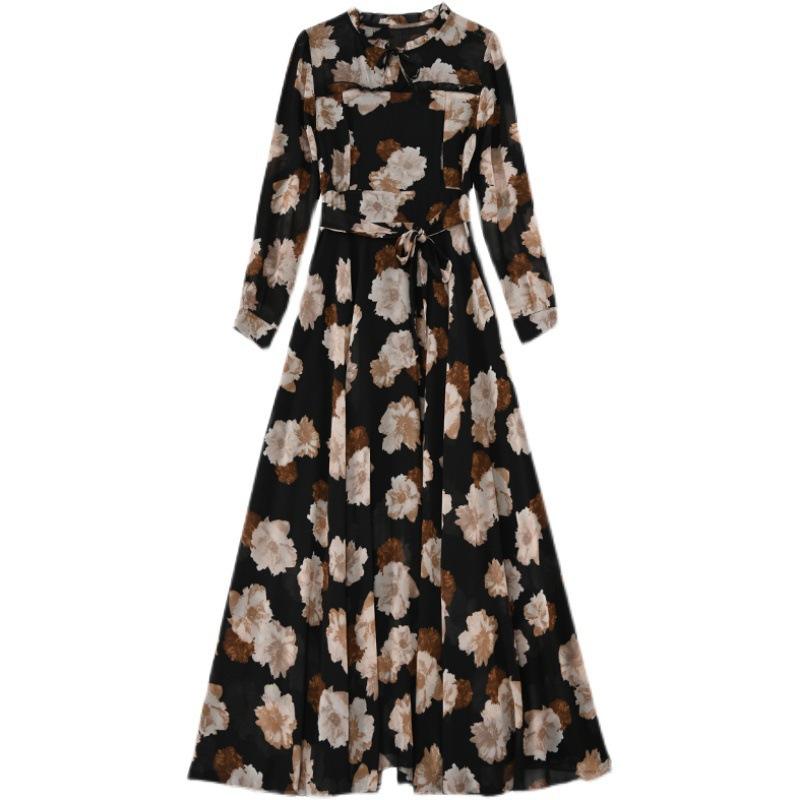 Winter Korean Version Slim and Thin New Dress Hot Mom Long Sleeve Mom Dress Big Skirt New Winter Chiffon