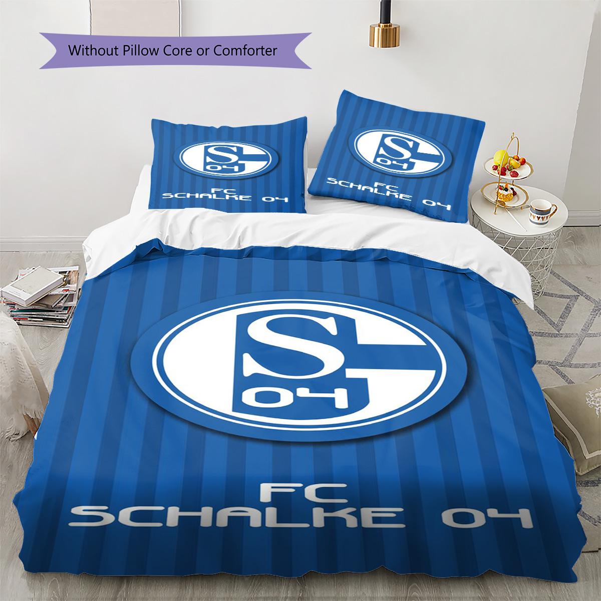 FC Schalke 04 Muster Bettwäsche Set Bettbezug Kissenbezug Heimdeko Geschenk (1 Bettbezug + 2 Kissenbezüge, ohne Füllung) 135x200cm