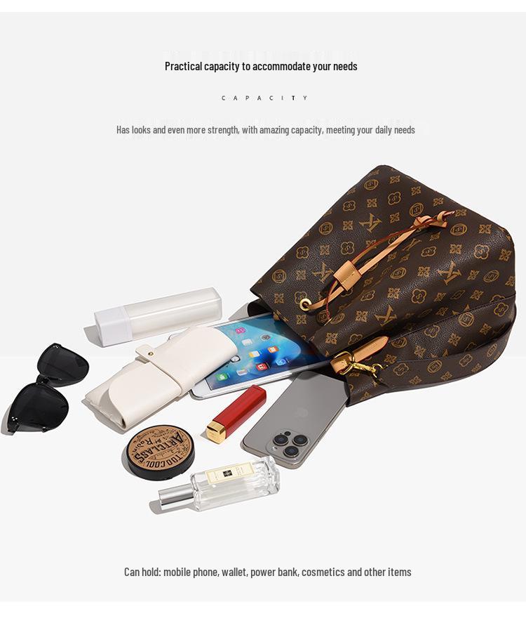 Modna damska torba typu bucket z monogramem - Lato 2025 Torba crossbody i na ramię o dużej pojemności