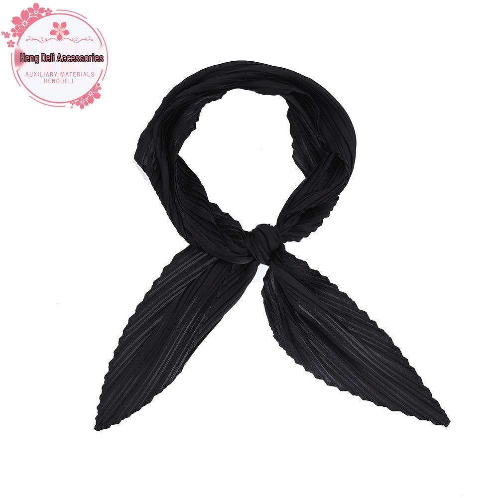 Versatile Black Pleated Square Scarf for Women: Diamond Pattern, Professional Silk Neck Accessory for Spring & Autumn