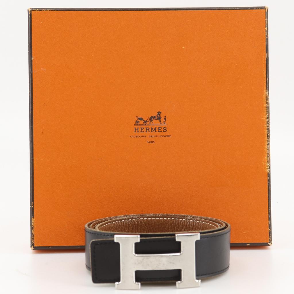 Hermes H Belt 85 Belt Reversible Black / Brown Calfskin Unisex Used