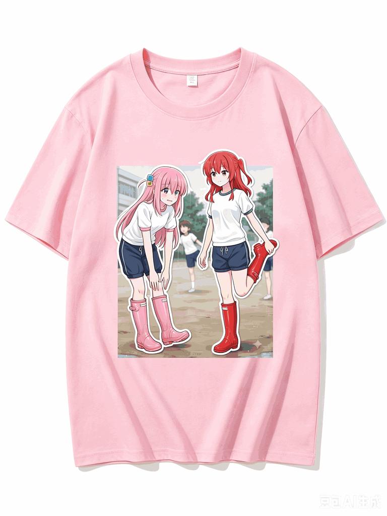 2026 New Unisex Crew Neck Casual Short Sleeve T-Shirt With Bocchi The Rock Playground Duo Anime Character Print