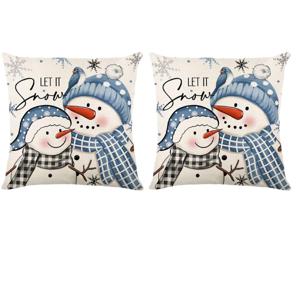 

2Pcs Soft Dacron Throw Pillow Case Luxury Snowman Pillow Shell Christmas Blue Cushion Cover Adult Style 1