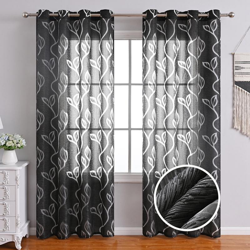 

Branch and Leaf Pattern Hollow Out Curtains Translucent Rod Through Curtains 100*250cm